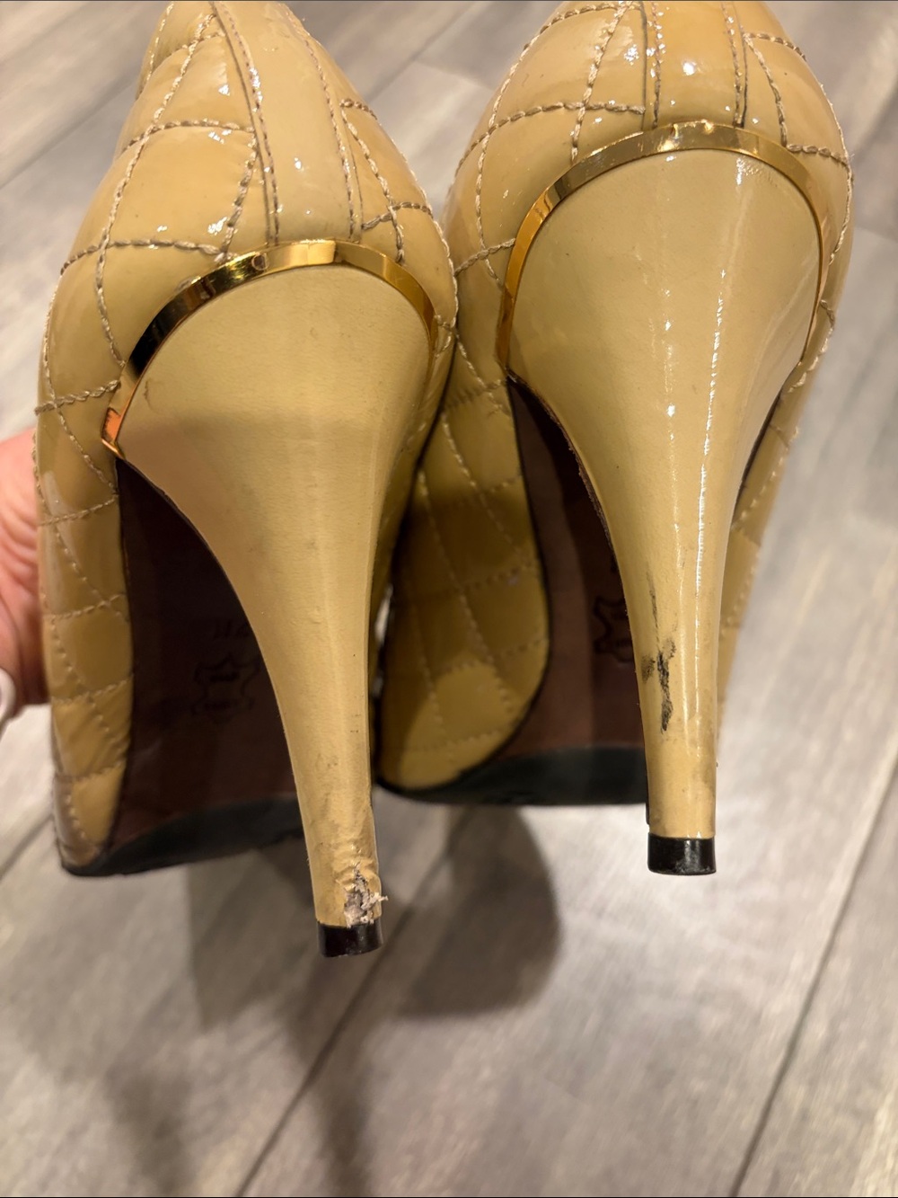 Tory Burch Quilted Yellow Leather Pointed Toe Pumps with Gold Cap - Picture 7 of 7